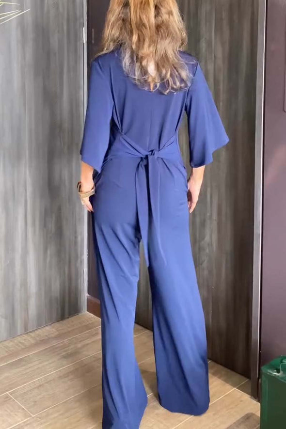 Casual waist tie jumpsuit