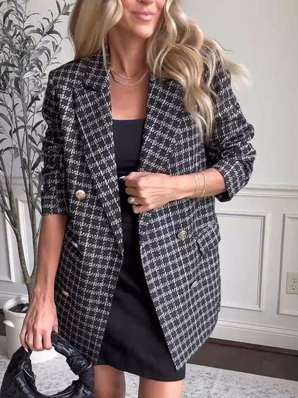 Women's Casual Lapel Single-breasted Plaid Suit Jacket