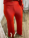 Women's Casual Solid Color Knit Top and Wide Leg Pants Set