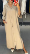 Lapel Mid Sleeve Dress