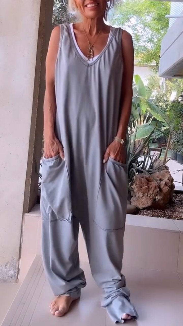 V-neck Sleeveless Casual Jumpsuit