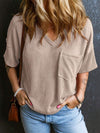 Casual V-neck Summer Pocket Design T-shirt