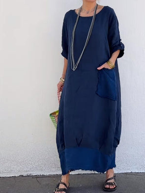 Cotton and linen patchwork long dress