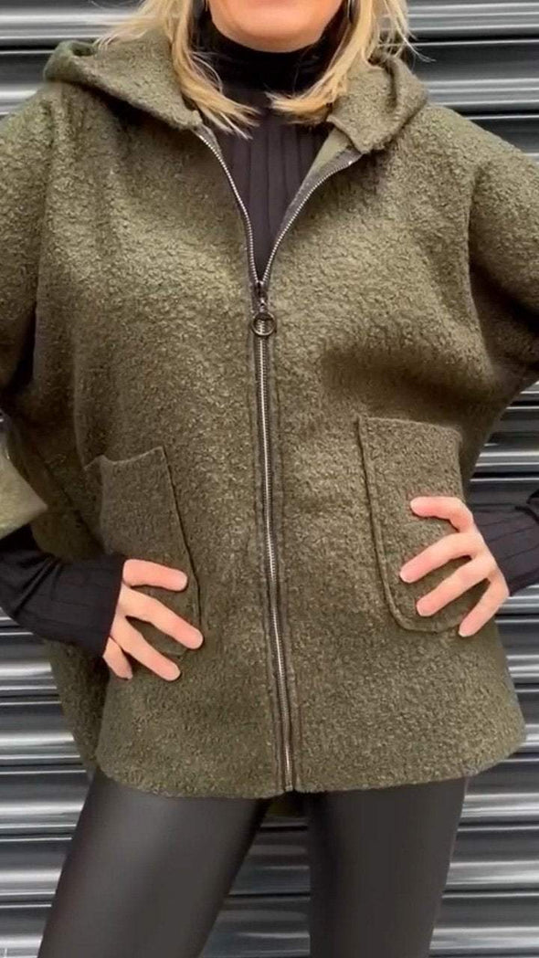 Women's Casual Zipper Wool Pocket Coat