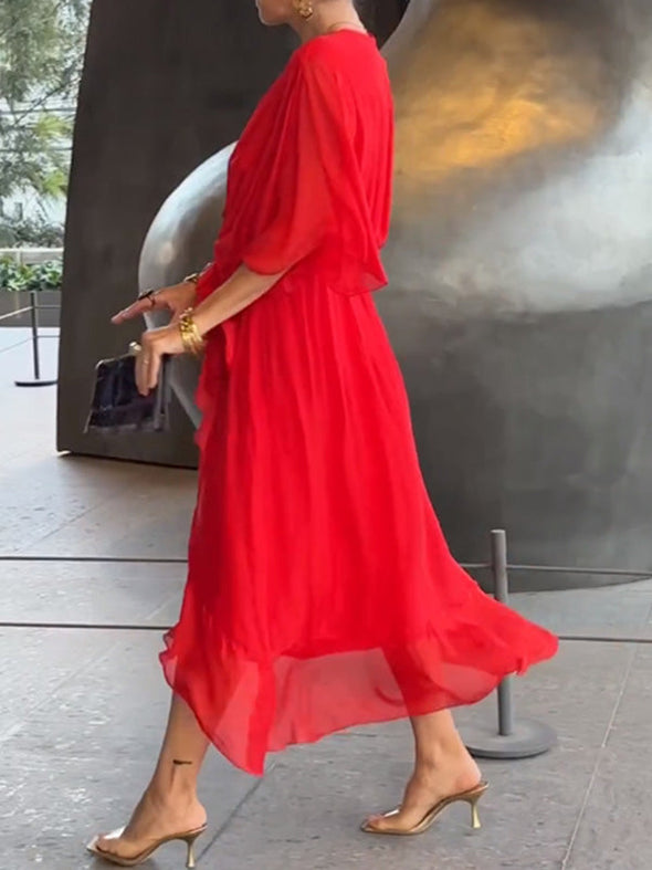 Stylish and elegant V-neck chiffon dress